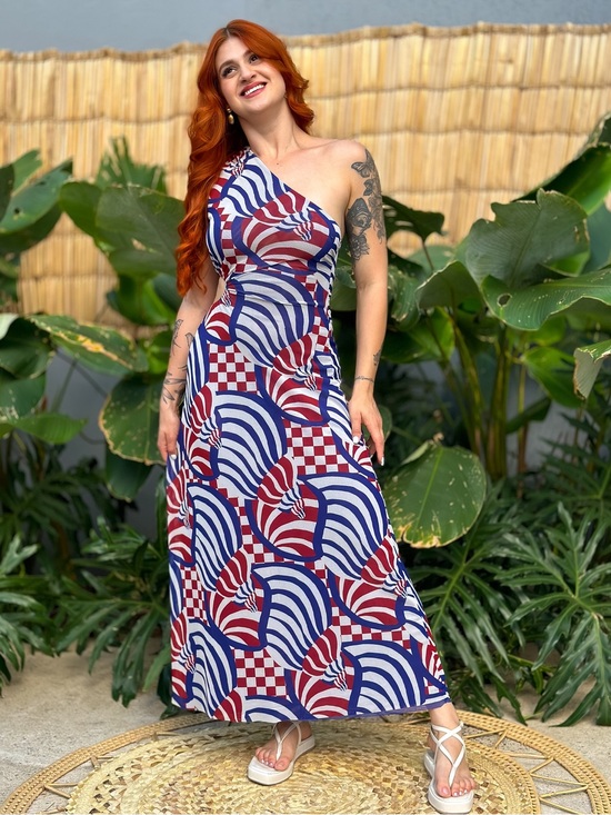 FARM Rio Dresses & Skirts - FARM Long Tulle Dress with Graphic Blue Shell Print